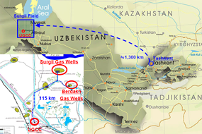 우즈베키스탄 수르길 가스전 및 Gas Chemical 건설·운영 사업 위치