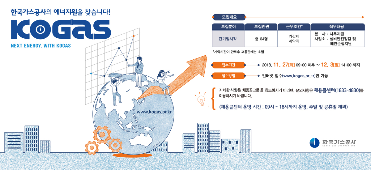 2018년 한국가스공사 단기임시직 모집 공고
