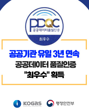 PDQC공공데이터품질인증 최우수 공공기관 유일 3년 연속 공공데이터 품질인증 최우수 획득