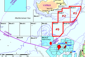 사이프러스 해상 2,3,9 광구 탐사사업 위치