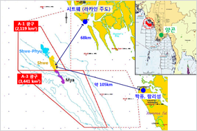 미얀마 A-1/A-3 개발사업위치